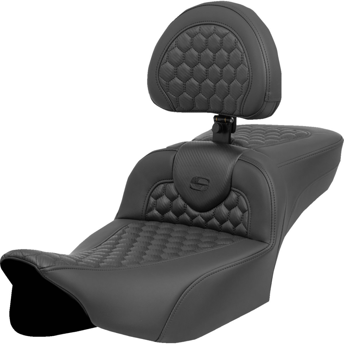 Saddlemen #823-07-190C0 - Heated RoadSofa™ Seat - Extended Reach - Honeycomb Stitch - w/ Backrest - FLT/FLH ’23-‘24