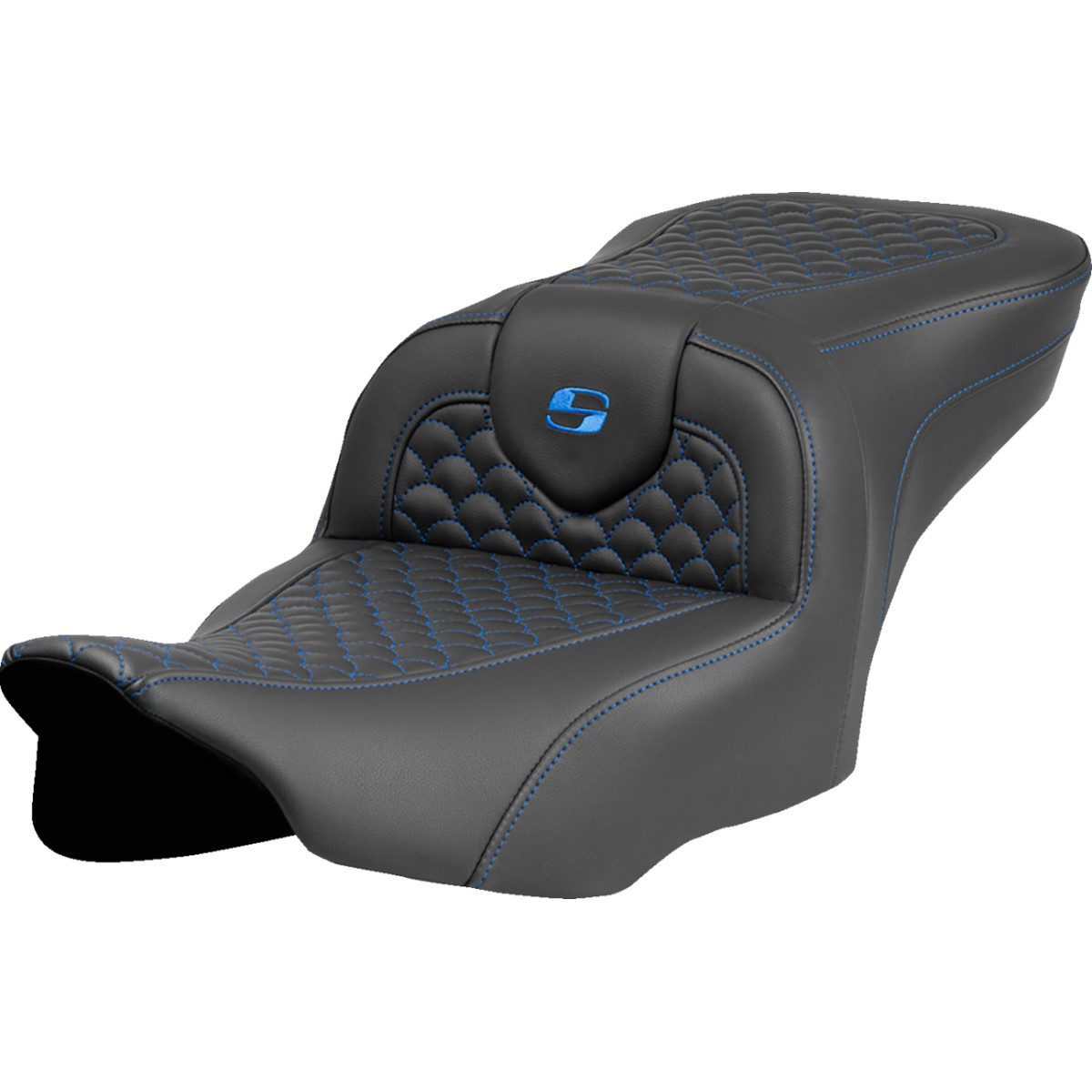 Saddlemen #823-07-20801 - Roadsofa™ Seat - Dragon Scale Stitch - Blue Stitch - w/o Backrest - FLTR/FLHX '23-'24