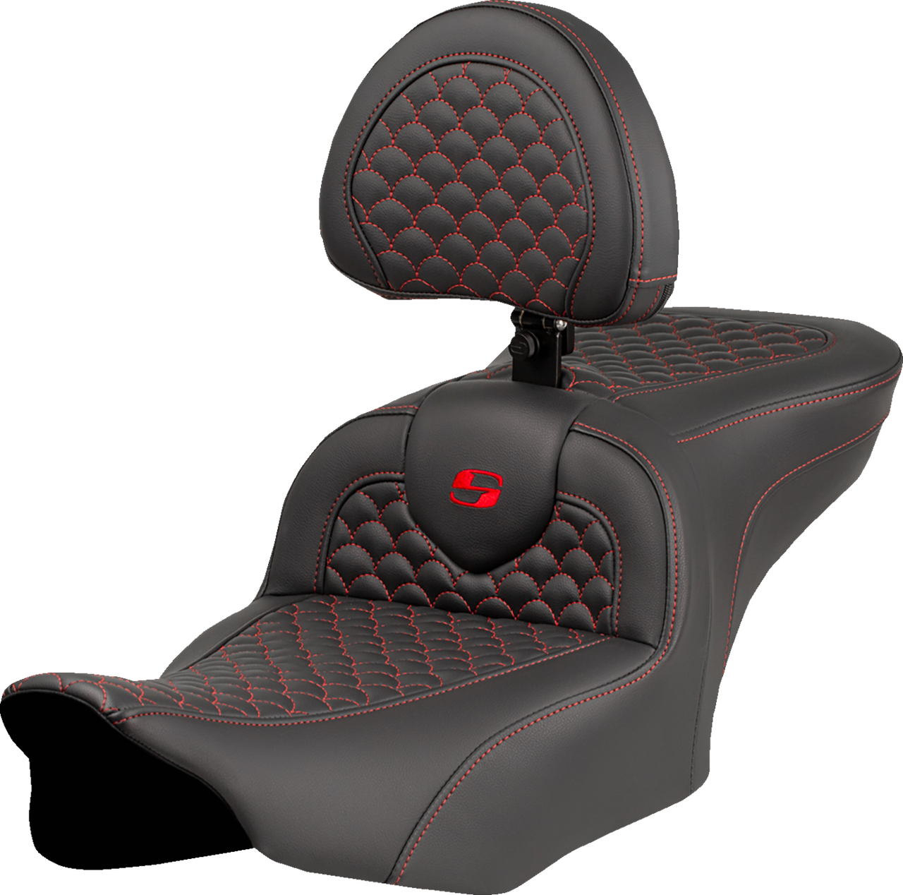 Saddlemen Roadsofa Seat - Dragon Scale Stitch - Red Stitch - w/ Backrest - FLTR/FLHX '23-'24