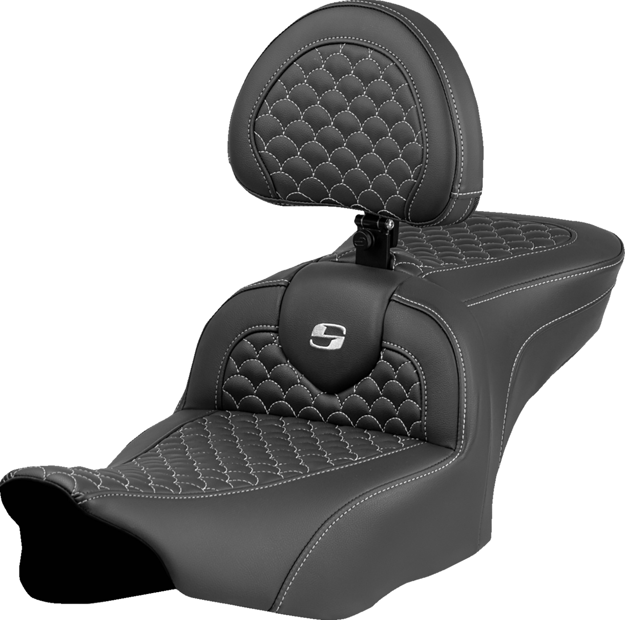 Saddlemen Roadsofa Seat - Dragon Scale Stitch - Silver Stitch - w/ Backrest - FLTR/FLHX '23-'24