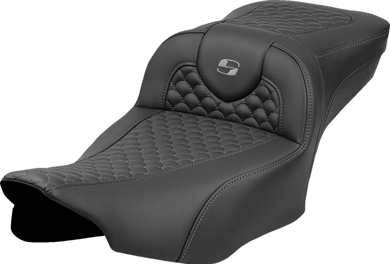 Saddlemen Roadsofa Extended Reach Seat - Dragon Scale Stitch - Dark Gray Stitch - w/o Backrest - FL '23-'24