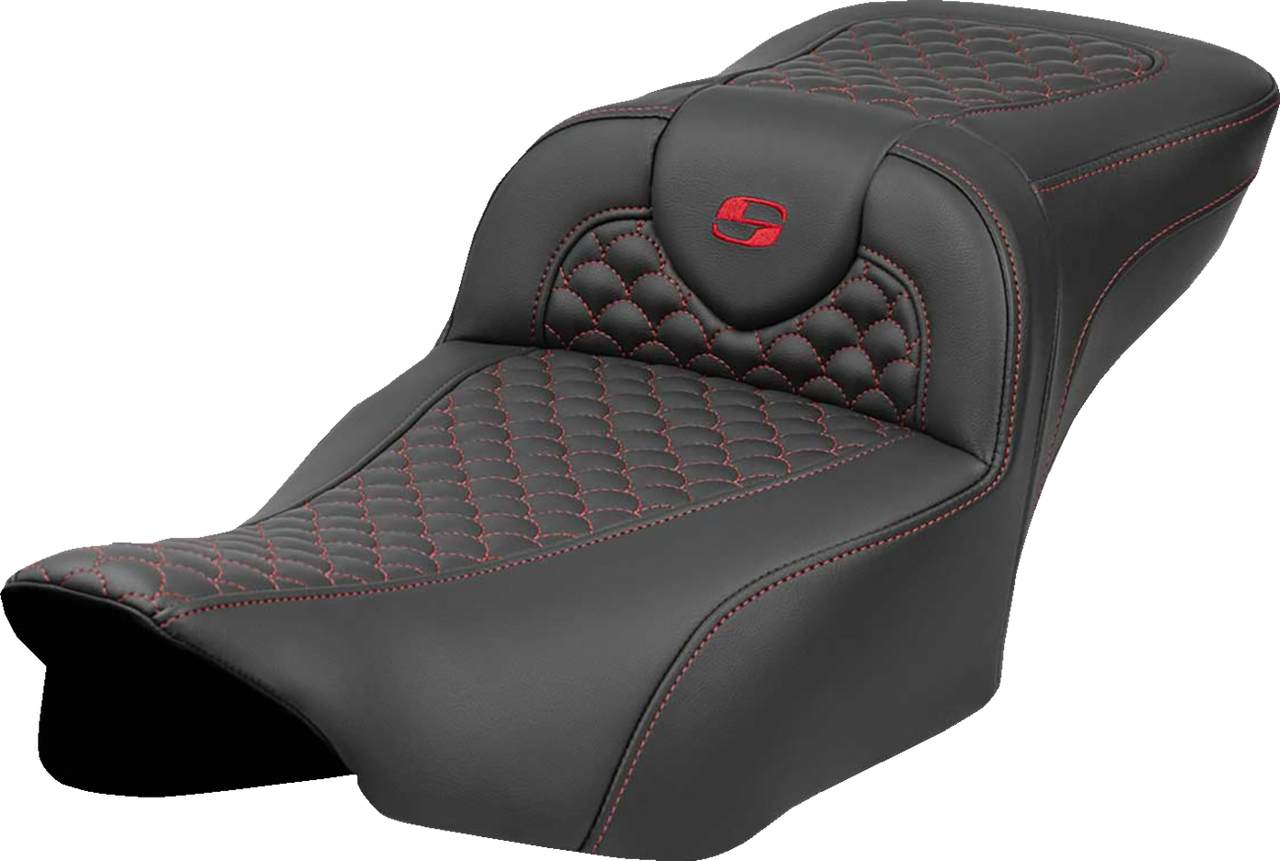 Saddlemen Roadsofa Extended Reach Seat - Dragon Scale Stitch - Red Stitch - w/o Backrest - FLTR/FLHX '23-'24