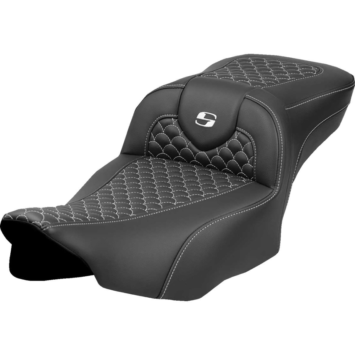Saddlemen #823-07-20906 - Roadsofa™ Extended Reach Seat - Dragon Scale Stitch - White Stitch - w/o Backrest - FLT/FLH '23-'24