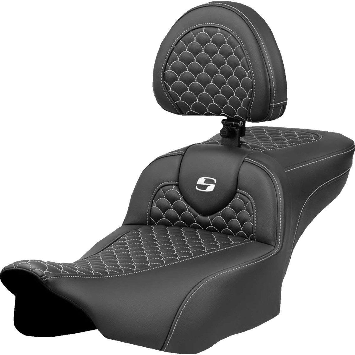Saddlemen #823-07-209B6 - Roadsofa™ Extended Reach Seat - Dragon Scale Stitch - White Stitch - w/ Backrest - FLTR/FLHX '23-'24