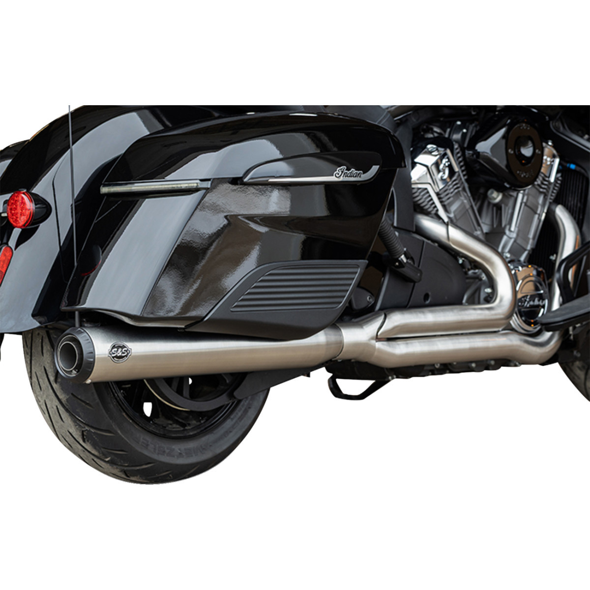 S&S Cycle #550-1130 - 2-into-1 Qualifier Exhaust System - Brushed Stainless Steel - Race Only - Indian with PowerPlus