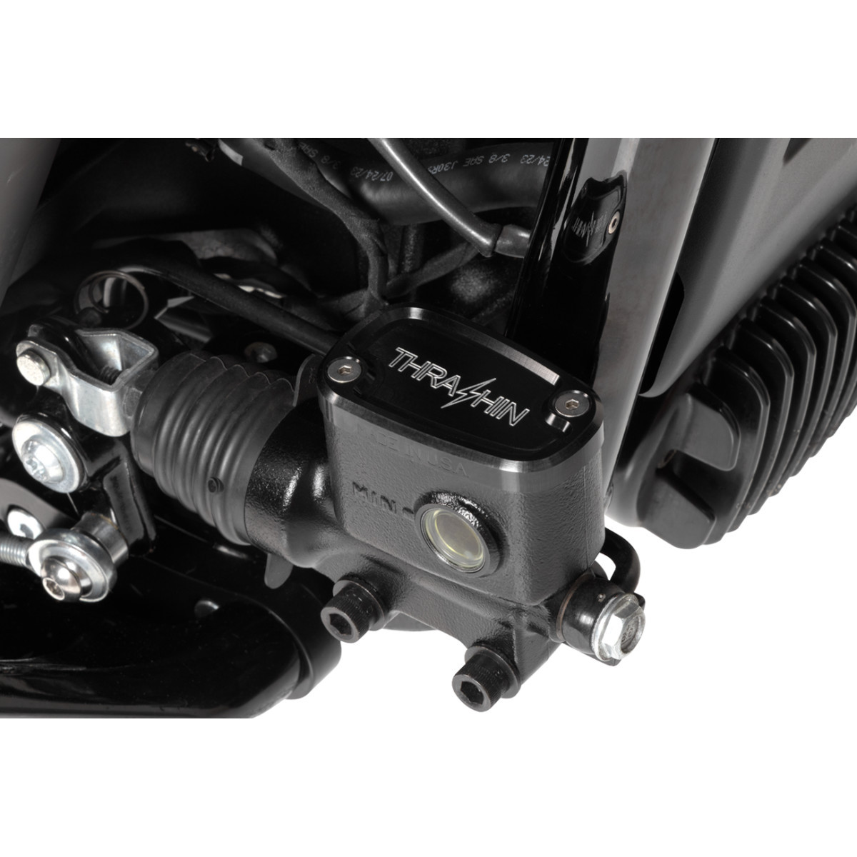 Thrashin Supply CO. #TSC-3177-4 - Brake Reservoir Cap - Rear - Black - Twice Cut - '18+ Softail