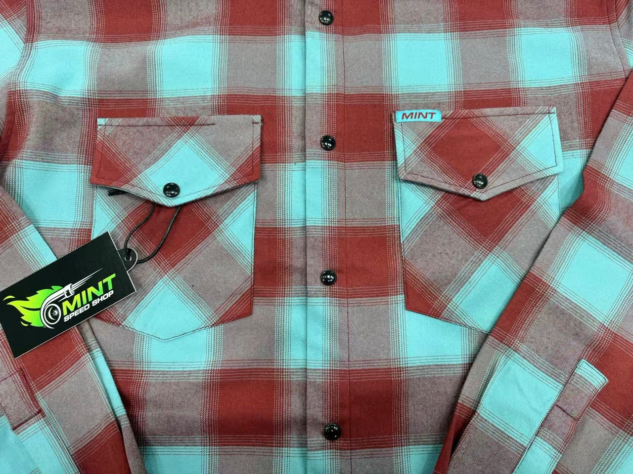 Mint Speed Shop - Last Chance Flannel - Teal & Brown