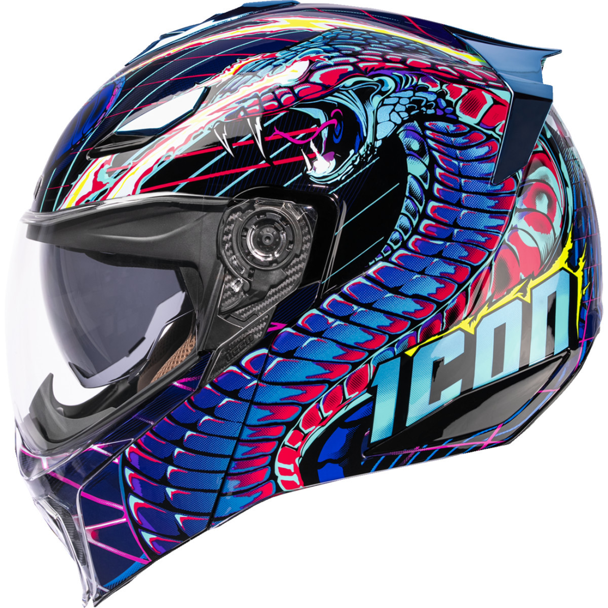 Icon - Threshold™ Modular Helmet - Synthwave Lazer Cobra - Blue - Large