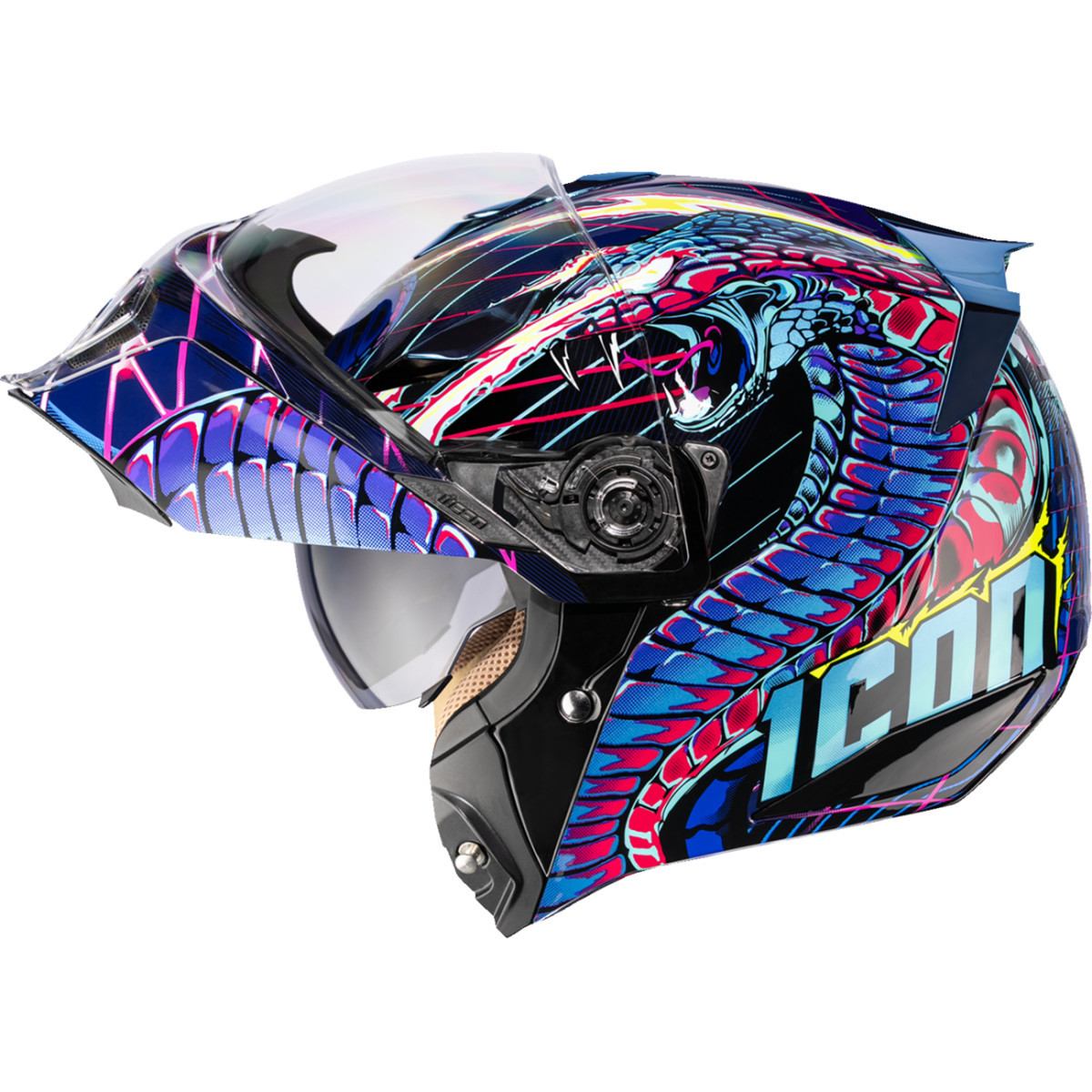 Icon - Threshold™ Modular Helmet - Synthwave Lazer Cobra - Blue - Large