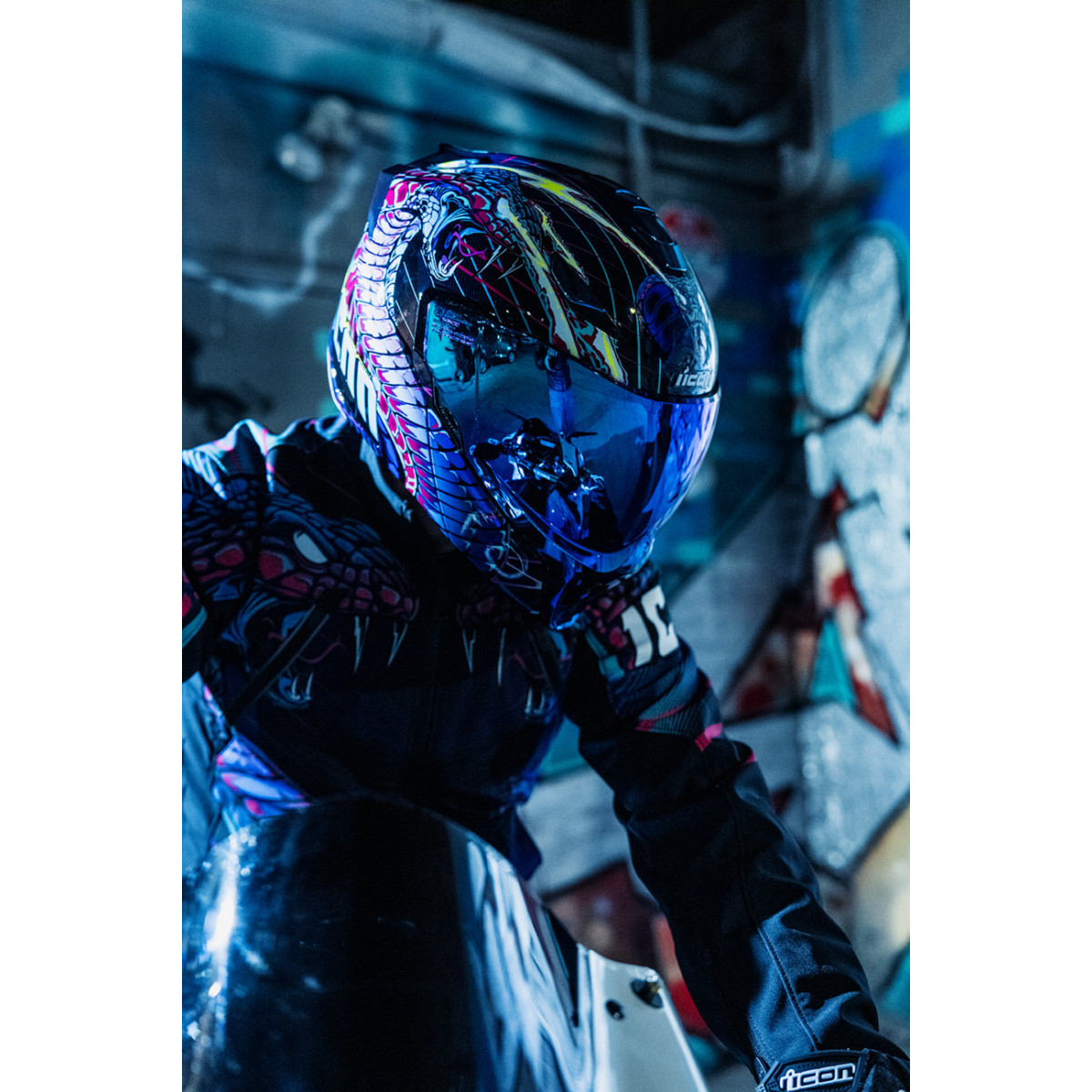 Icon - Threshold™ Modular Helmet - Synthwave Lazer Cobra - Blue - XL