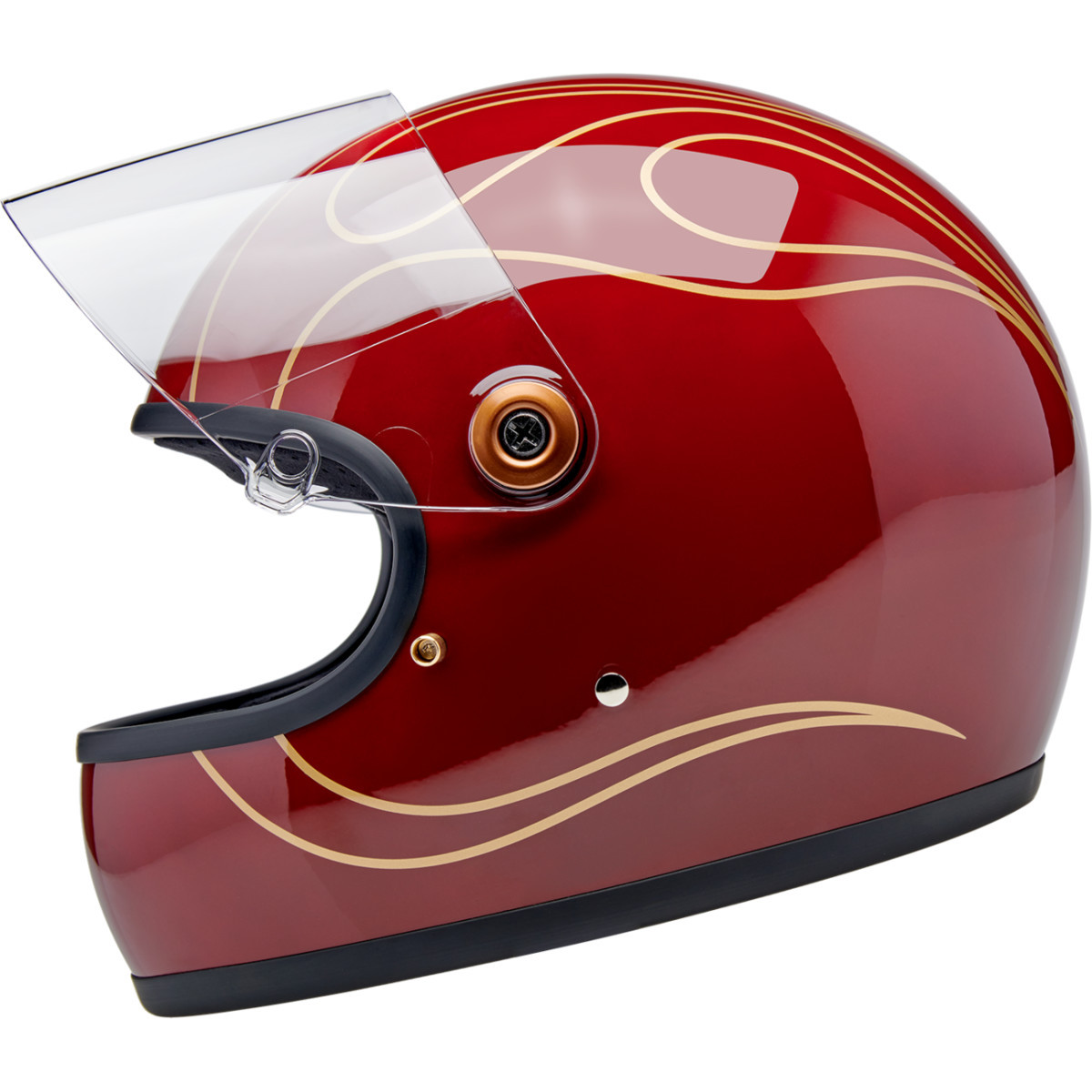 Biltwell #1003-594-501 - Gringo S Helmet - Flames - Gloss Garnet Red - XS