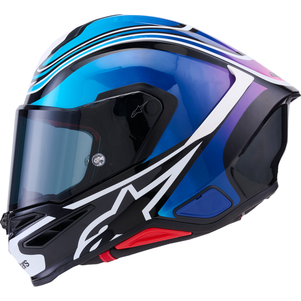 Alpinestars #8202826-1636-S - Supertech R7 Helmet - Zeal - 22.06 - Gloss Black/Blue/Pink Fluo/White - Small