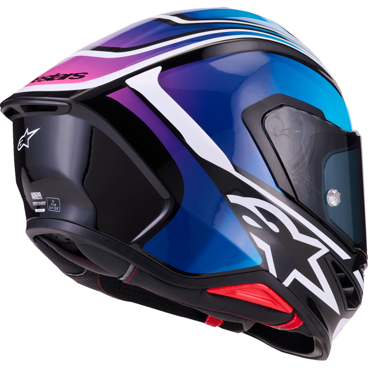 Alpinestars #8202826-1636-XL - Supertech R7 Helmet - Zeal - 22.06 - Gloss Black/Blue/Pink Fluo/White - XL