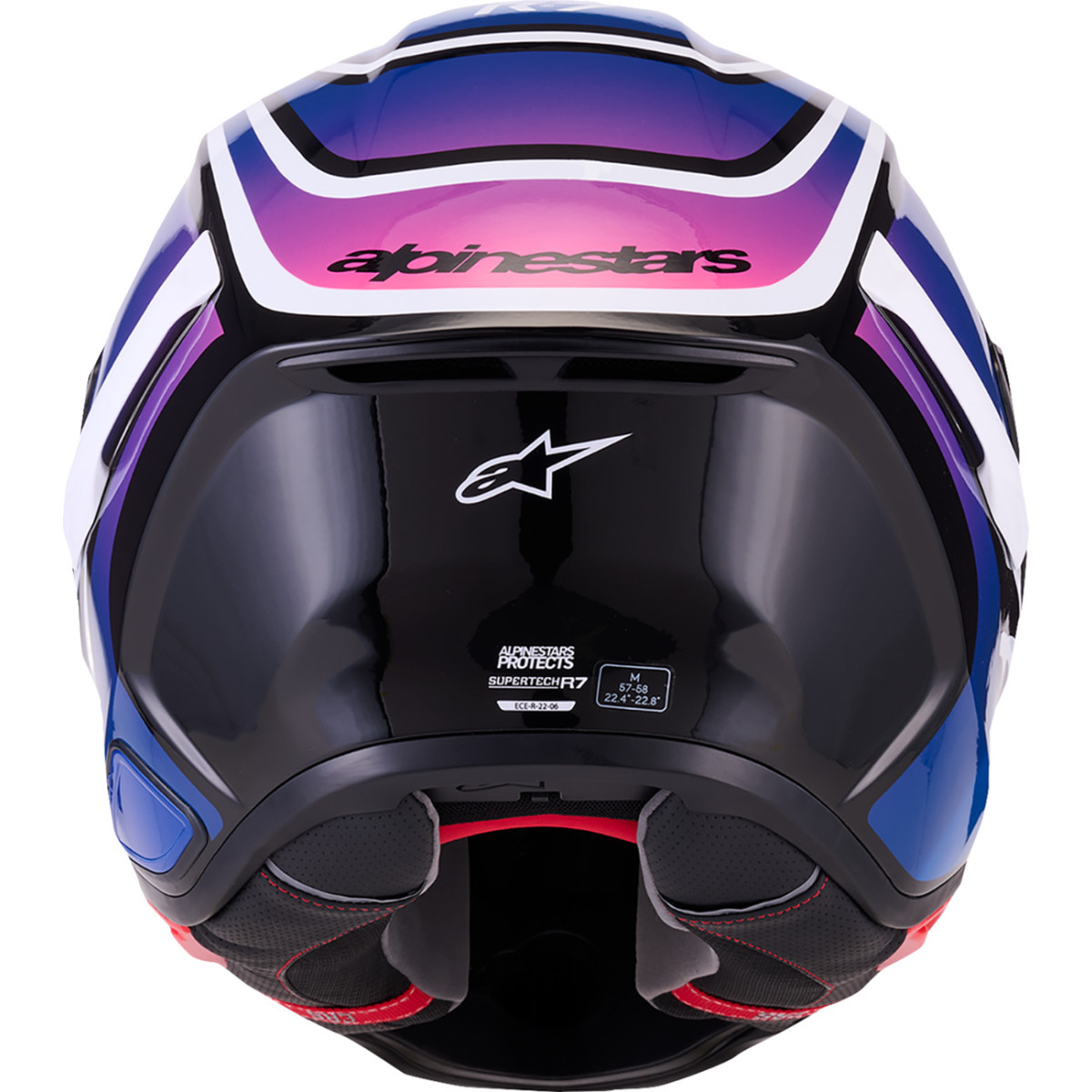 Alpinestars #8202826-1636-2XL - Supertech R7 Helmet - Zeal - 22.06 - Gloss Black/Blue/Pink Fluo/White - 2XL