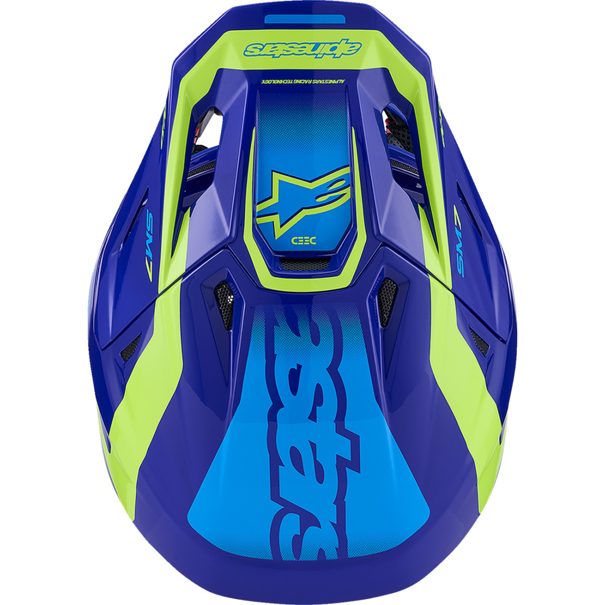 Alpinestars #8302426-7253-XXL - SM7 Helmet - Deed - Gloss Blue/Yellow Fluo - 2XL