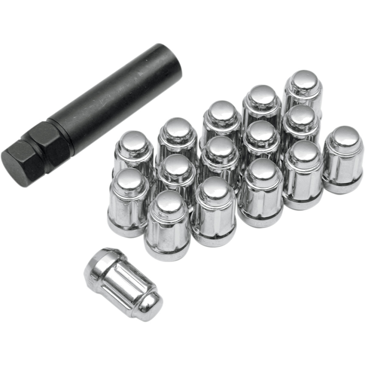 ITP #ALUG20BX - Lug Nuts - 60° Tapered - Chrome - M12 x 1.50 - Splined with Key - 16 Pack