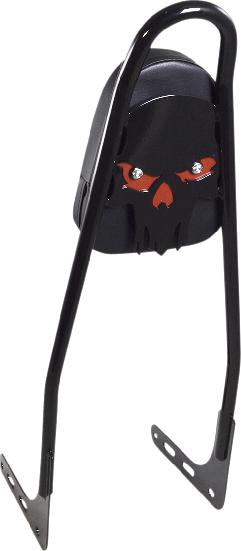 One-Piece Sissy Bar - Gloss Black - Skull - With Red Pad