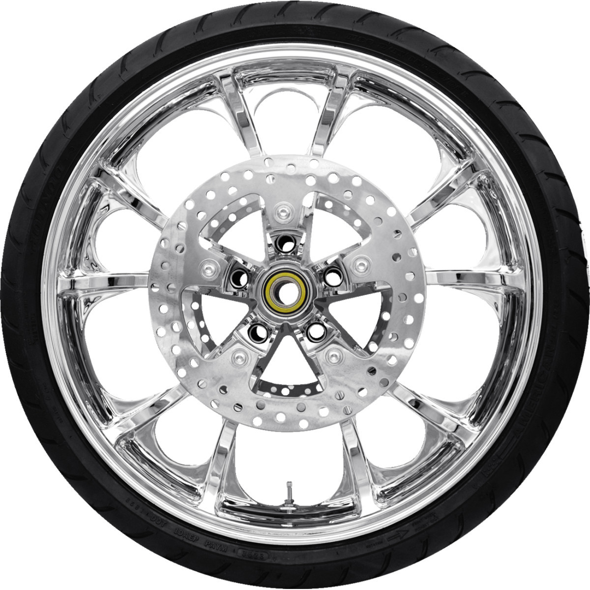 Coastal Moto #PKG-LAR213CH-24ABST - Largo Front Wheel - Chrome (21") | Rotor (12.6) | Dunlop AE Tire (130/60B21)