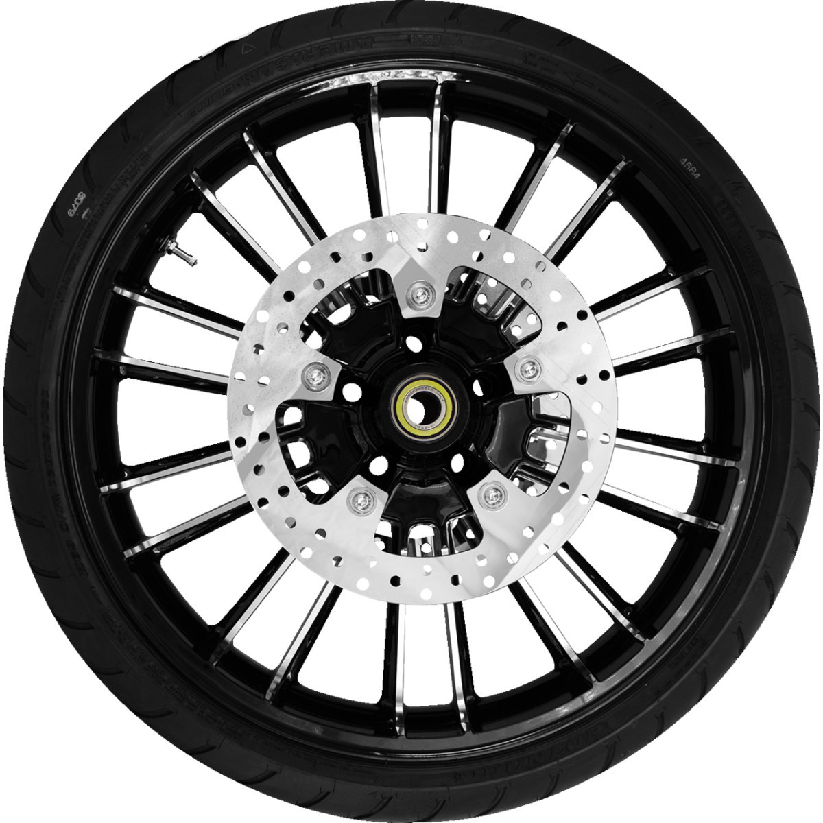 Coastal Moto #PKG2-ATL213BC-ABST - Atlantic Front Wheel - Black Cut (21") | Rotors (11.8") | Dunlop AE2 Tire (130/60B21)