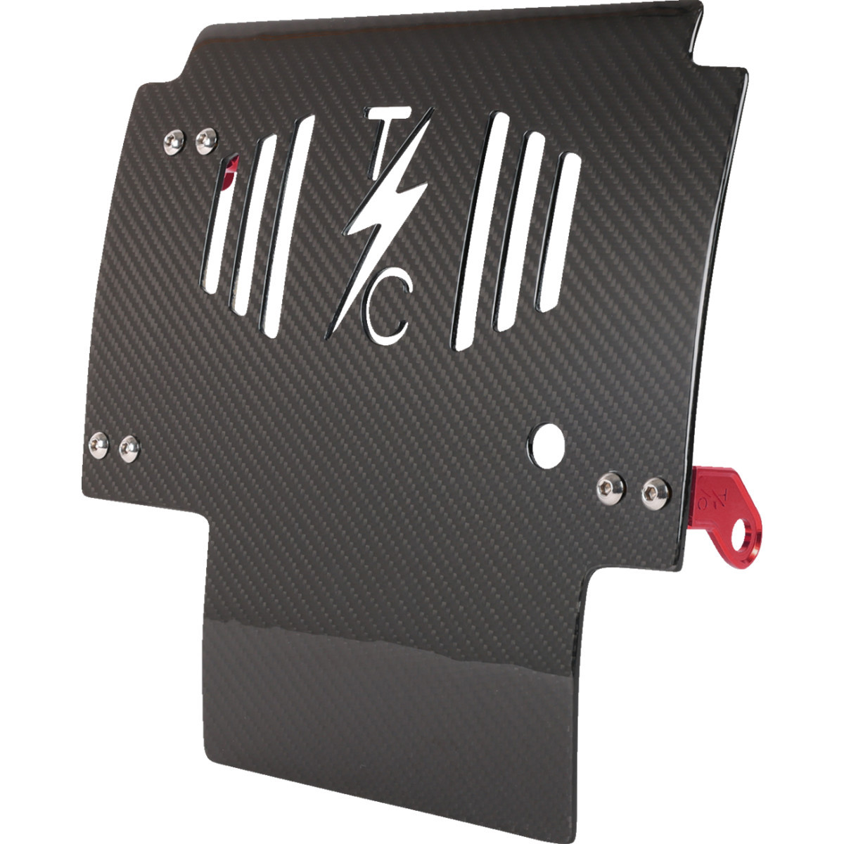 Thrashin Supply CO. #TSC-3034-2 - Skid Plate - Carbon Fiber/Gloss - With Red Brackets - FLHX/FLTRX