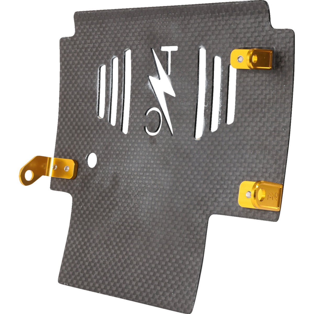Thrashin Supply CO. #TSC-3034-5 - Skid Plate - Carbon Fiber/Gloss - With Gold Brackets - FLHX/FLTRX