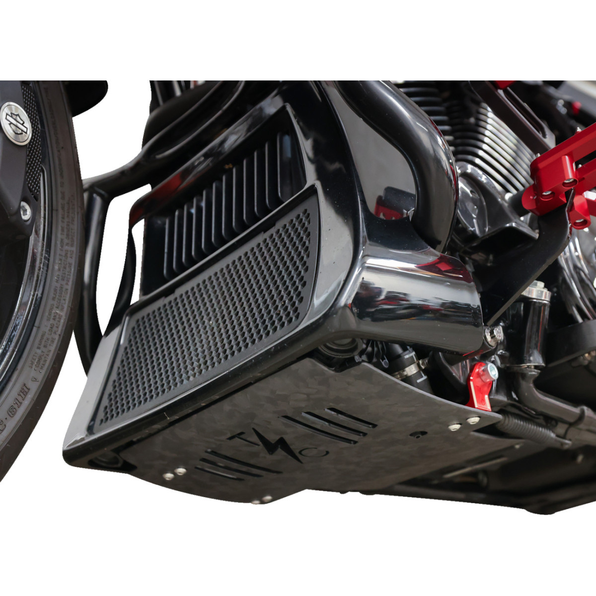 Thrashin Supply CO. #TSC-3035-2 - Skid Plate - Carbon Fiber/Forged - With Red Brackets - FLHX/FLTRX