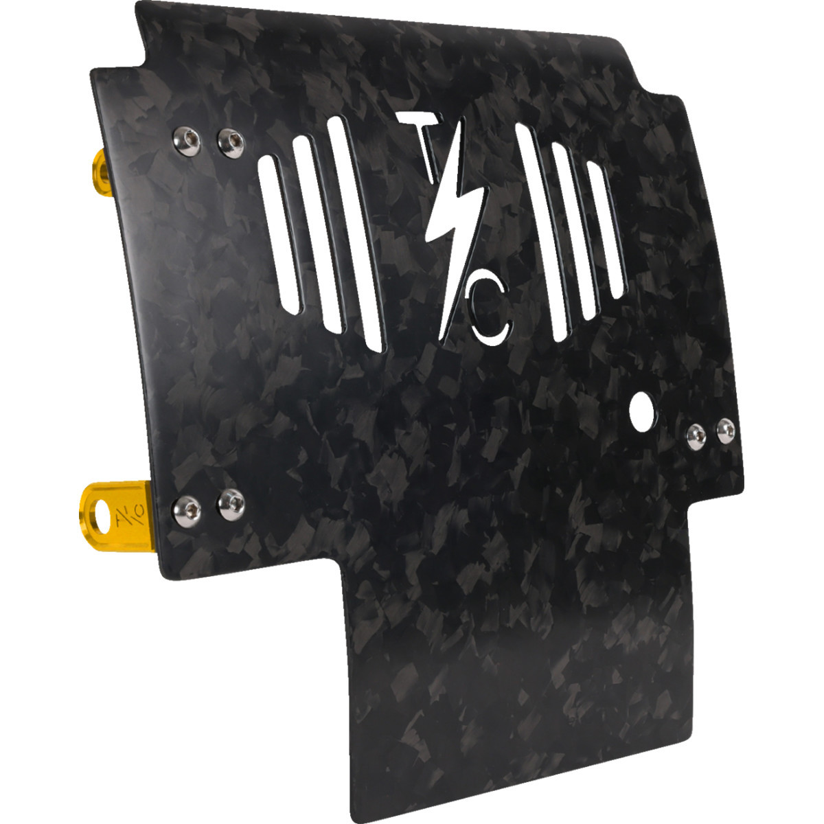 Thrashin Supply CO. #TSC-3035-5 - Skid Plate - Carbon Fiber/Forged - With Gold Brackets - FLHX/FLTRX