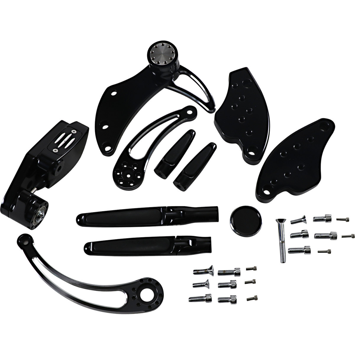 Hawg Halters #FCK-S18A-FR-SE - Forward Control - 18+ Softail - Black Anodized - Standard - Folding Rubber Inlay Pegs - Slotted Levr