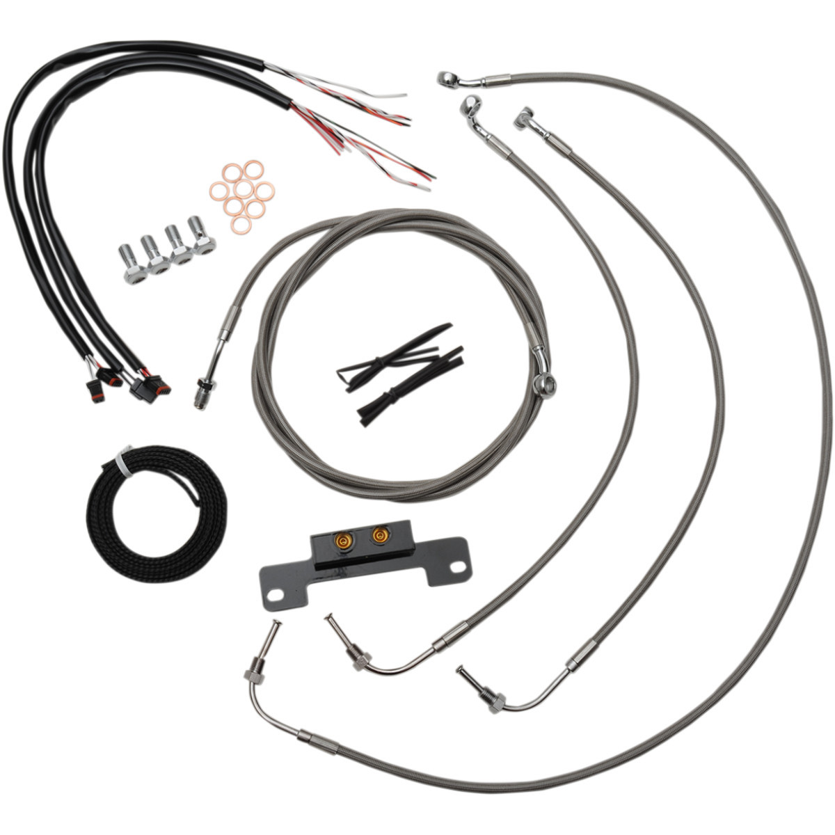 LA Choppers #LA-8055KT2-16 - Complete Stainless Braided Handlebar Cable/Brake Line Kit - 15"-17" Handlebars - '17-'20 Touring
