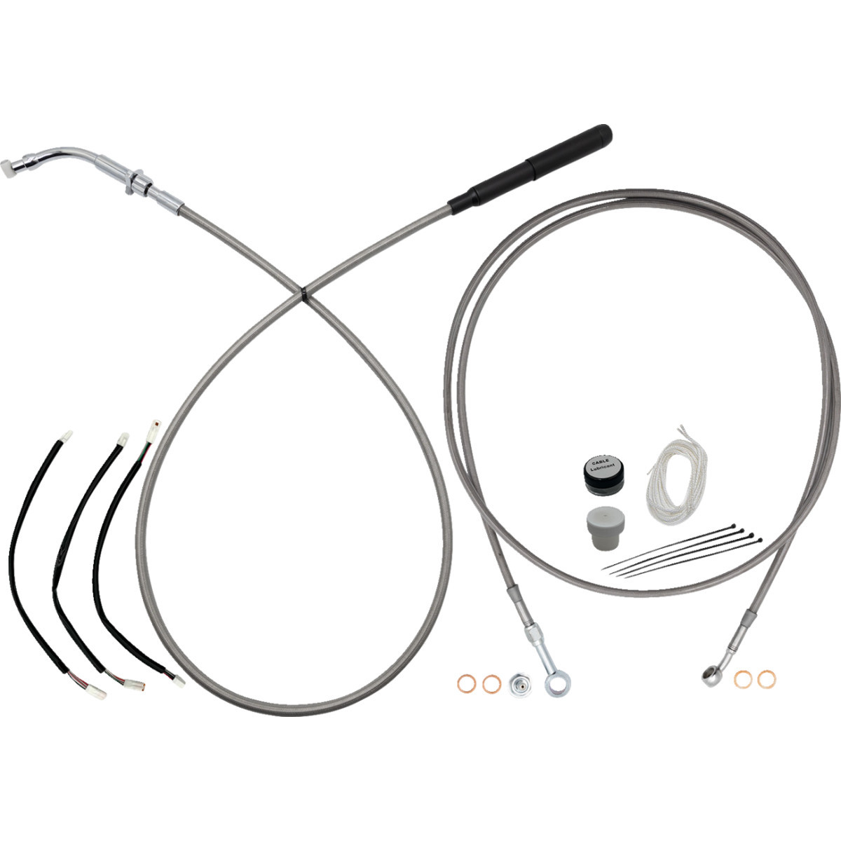 FAT Baggers INC. #249011-C - EZ Install Kit - 11" Handlebars - Upper Clutch - Full Length - Braided Stainless Steel/Chrome