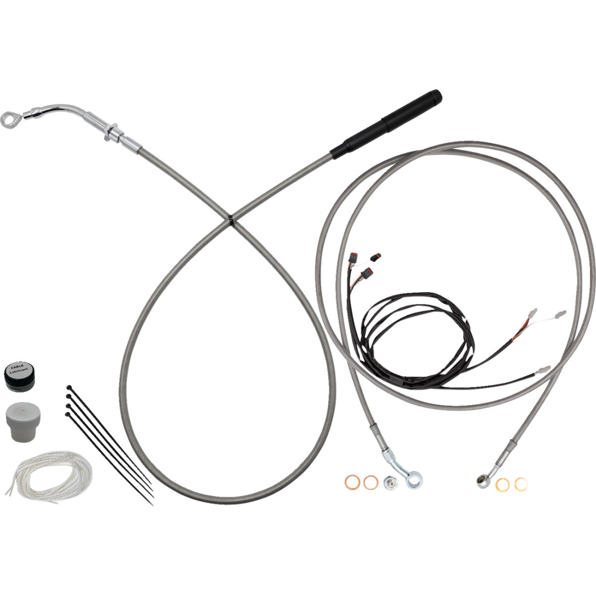 FAT Baggers INC. #219010-C - EZ Install Kit - 10" Handlebars - Upper Clutch - Full Length - Braided Stainless Steel/Chrome