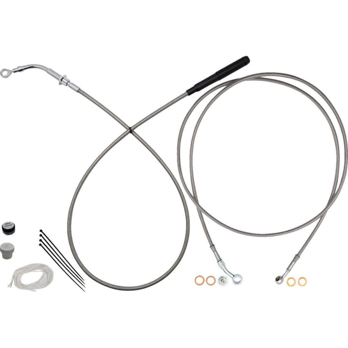 FAT Baggers INC. #219914-C - EZ Install Kit - 14" Handlebars - Upper Clutch - Full Length - Braided Stainless Steel/Chrome