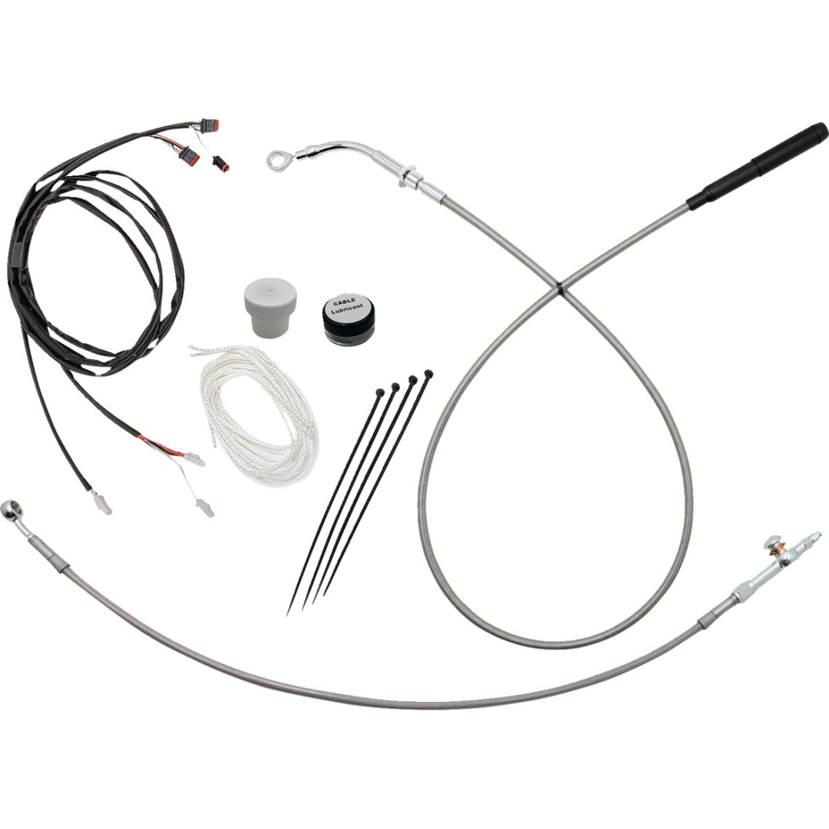 FAT Baggers INC. #119014-C - EZ Install Kit - 13"/14" Handlebars - Upper Clutch - Braided Stainless Steel/Chrome