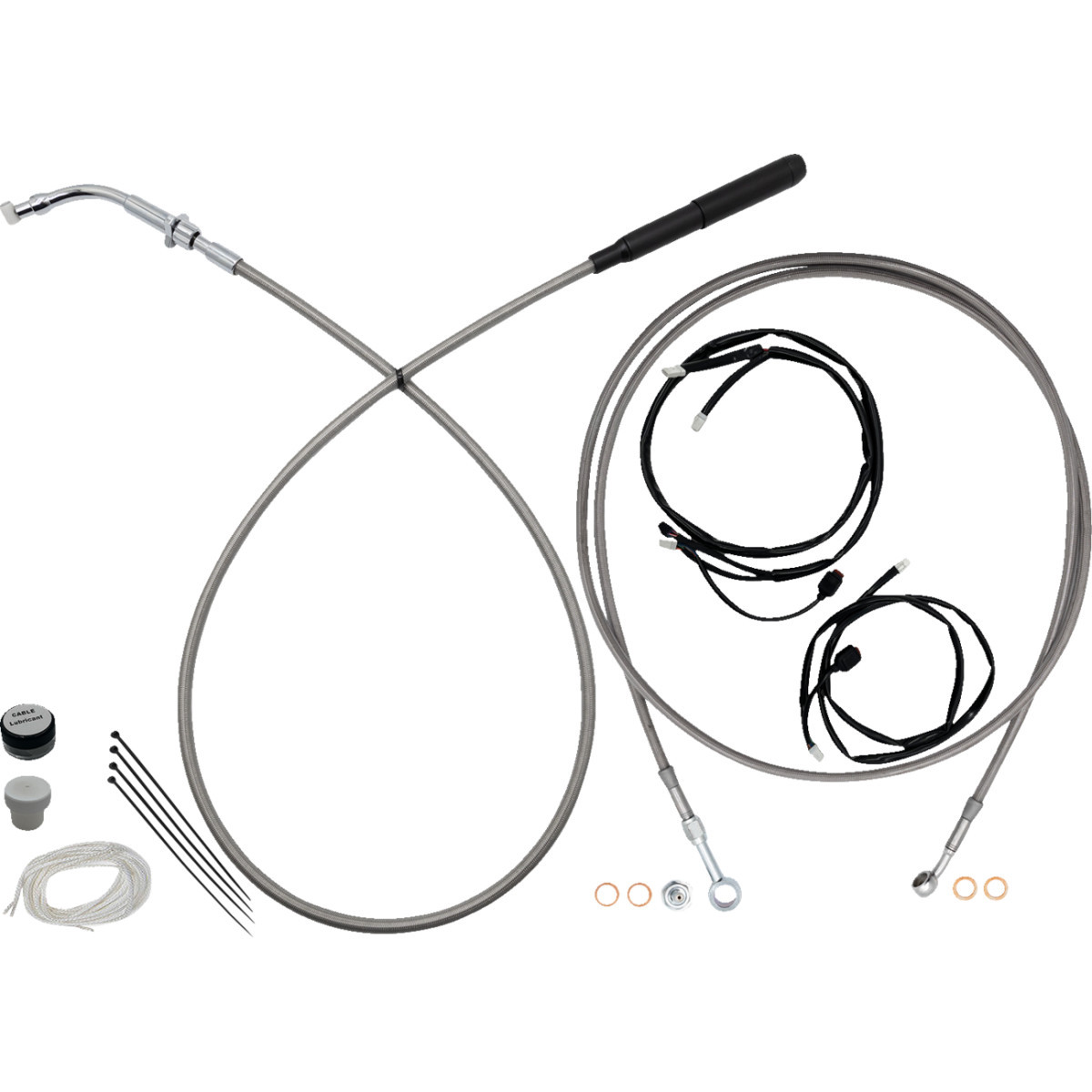FAT Baggers INC. #249016-C - EZ Install Kit - 16" Handlebars - Upper Clutch - Full Length - Braided Stainless Steel/Chrome