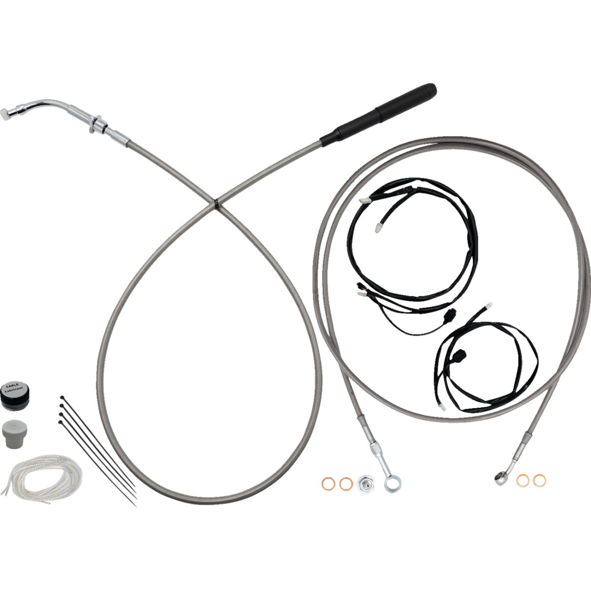 FAT Baggers INC. #249916-C - EZ Install Kit - 16" Handlebars - Upper Clutch - Full Length - Braided Stainless Steel/Chrome