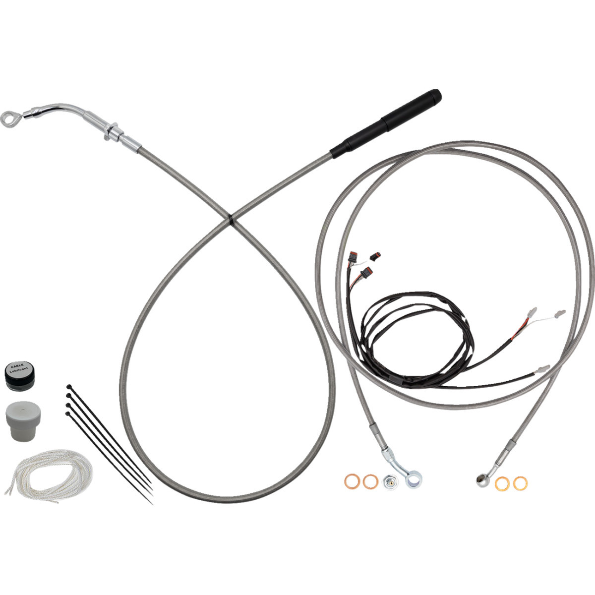 FAT Baggers INC. #219916-C - EZ Install Kit - 16" Handlebars - Upper Clutch - Full Length - Braided Stainless Steel/Chrome