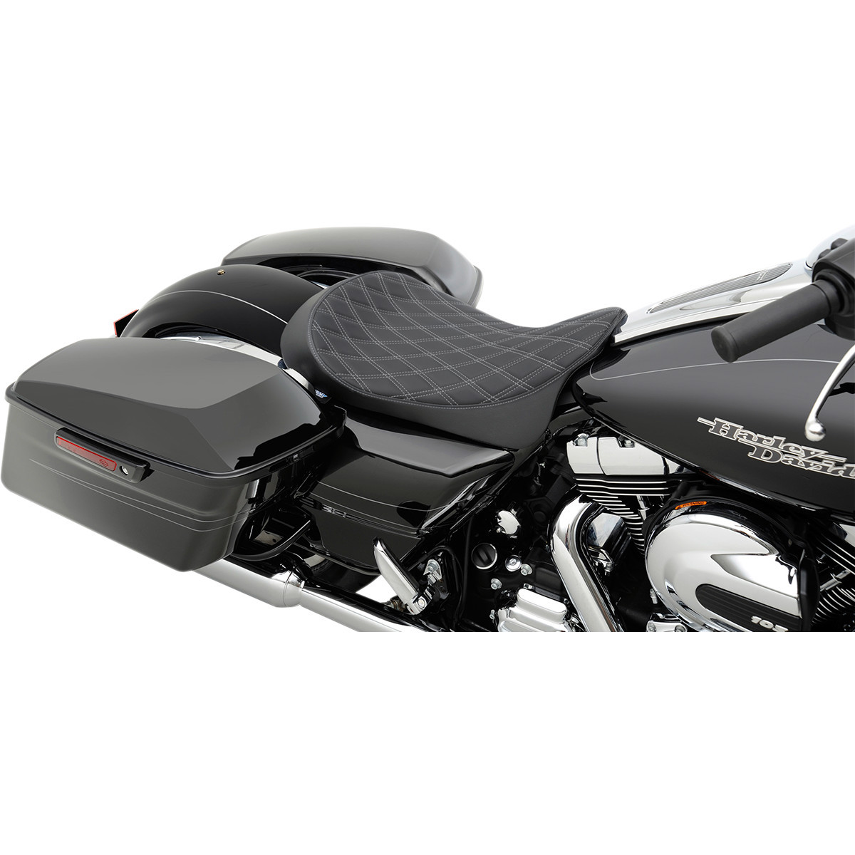 Drag Specialties Seats - Low Solo Seat - Double Diamond - Silver Stitch - FL '08-'23
