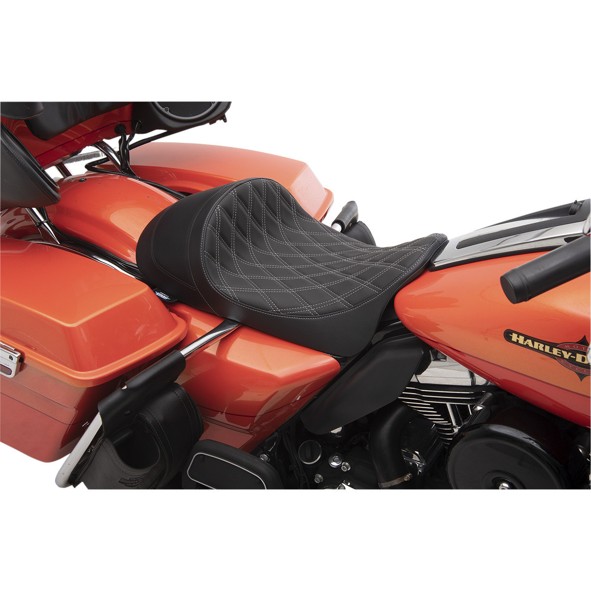 Drag Specialties Seats - Forward Low Solo Seat - Diamond - Silver Stitched - FL '08-'23