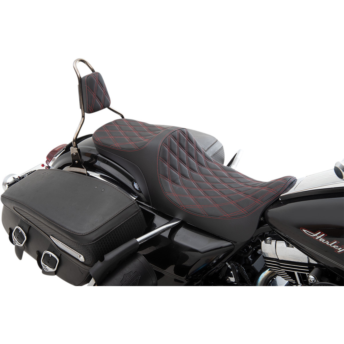 Drag Specialties Seats - Predator III 2-Up Seat - Double Diamond - Red Thread - FL '08-'23
