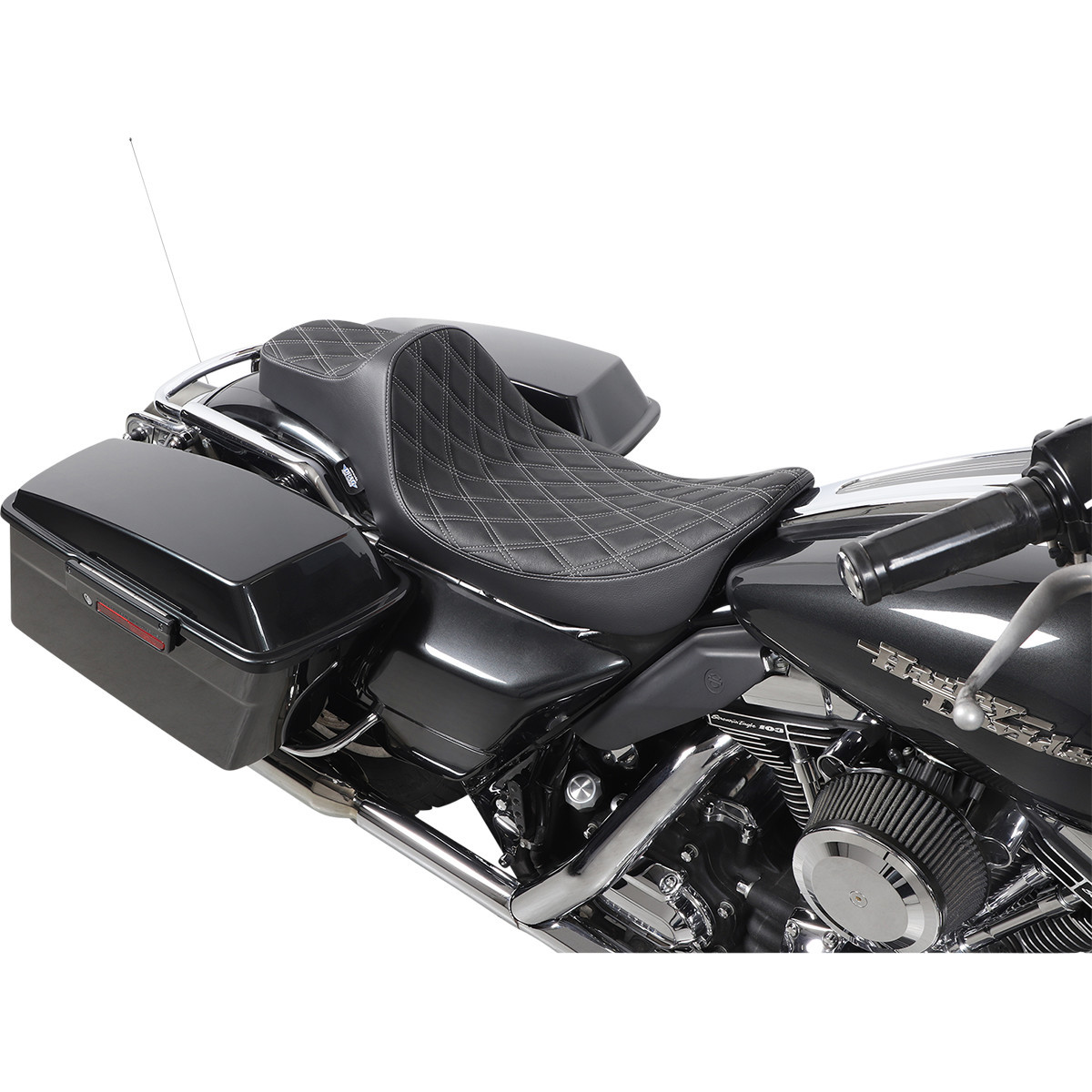 Drag Specialties Seats - Extended Reach Predator III Seat - Double Diamond - Black w/ Silver Stitching - FL '99-'07