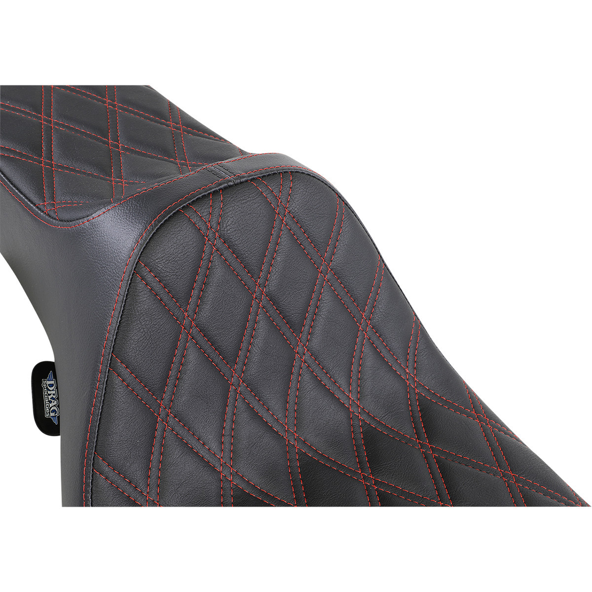 Drag Specialties Seats - Extended Reach Predator III Seat - Double Diamond - Black w/ Red Stitching - FL '99-'07