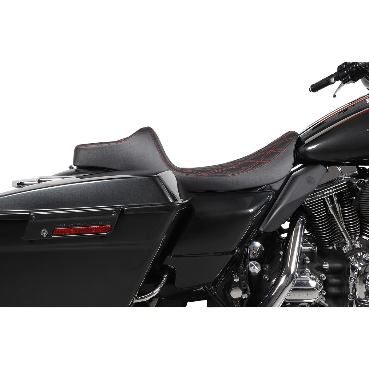 Drag Specialties Seats - Extended Reach Predator III Seat - Double Diamond - Black w/ Red Stitching - FL '99-'07