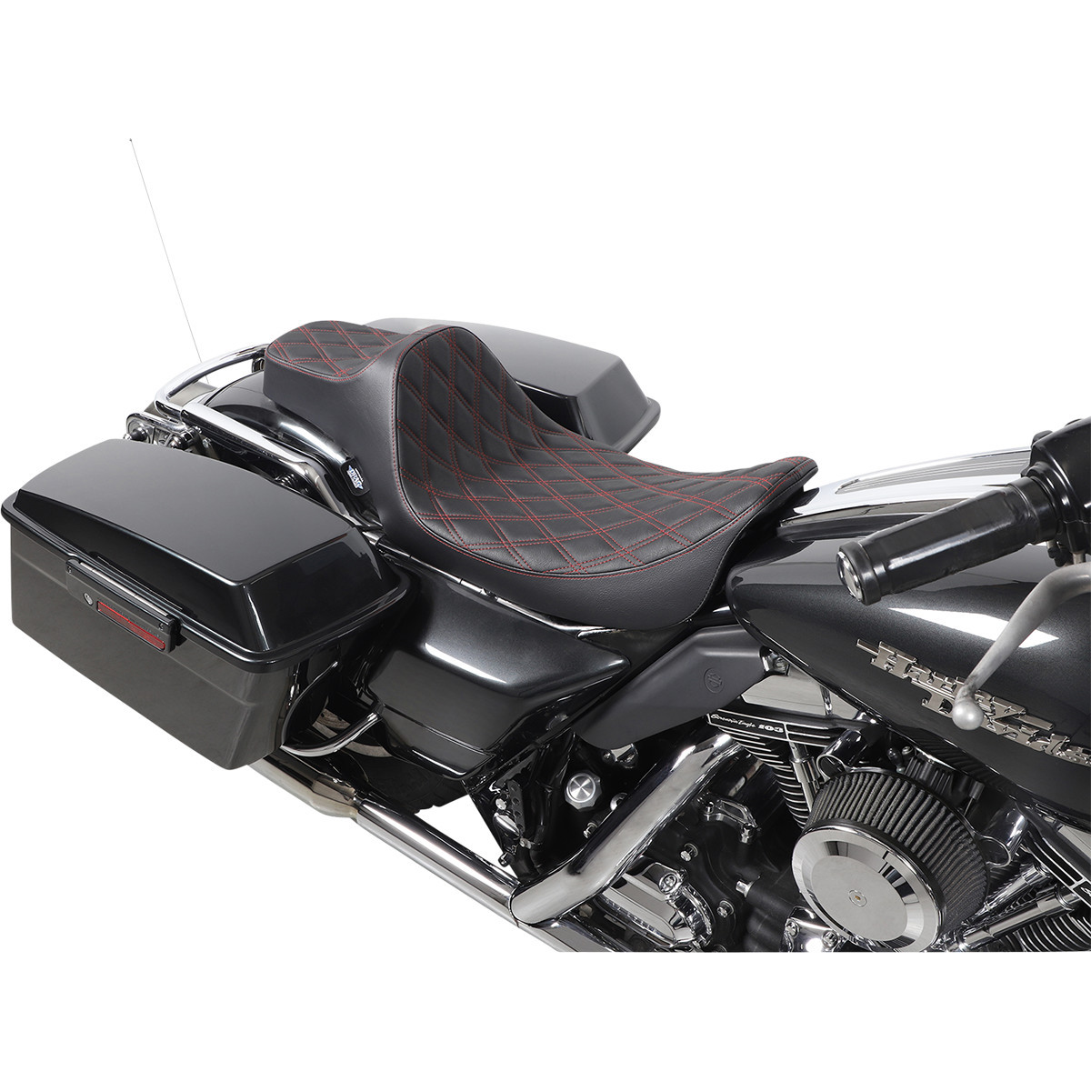 Drag Specialties Seats - Extended Reach Predator III Seat - Double Diamond - Black w/ Red Stitching - FL '99-'07