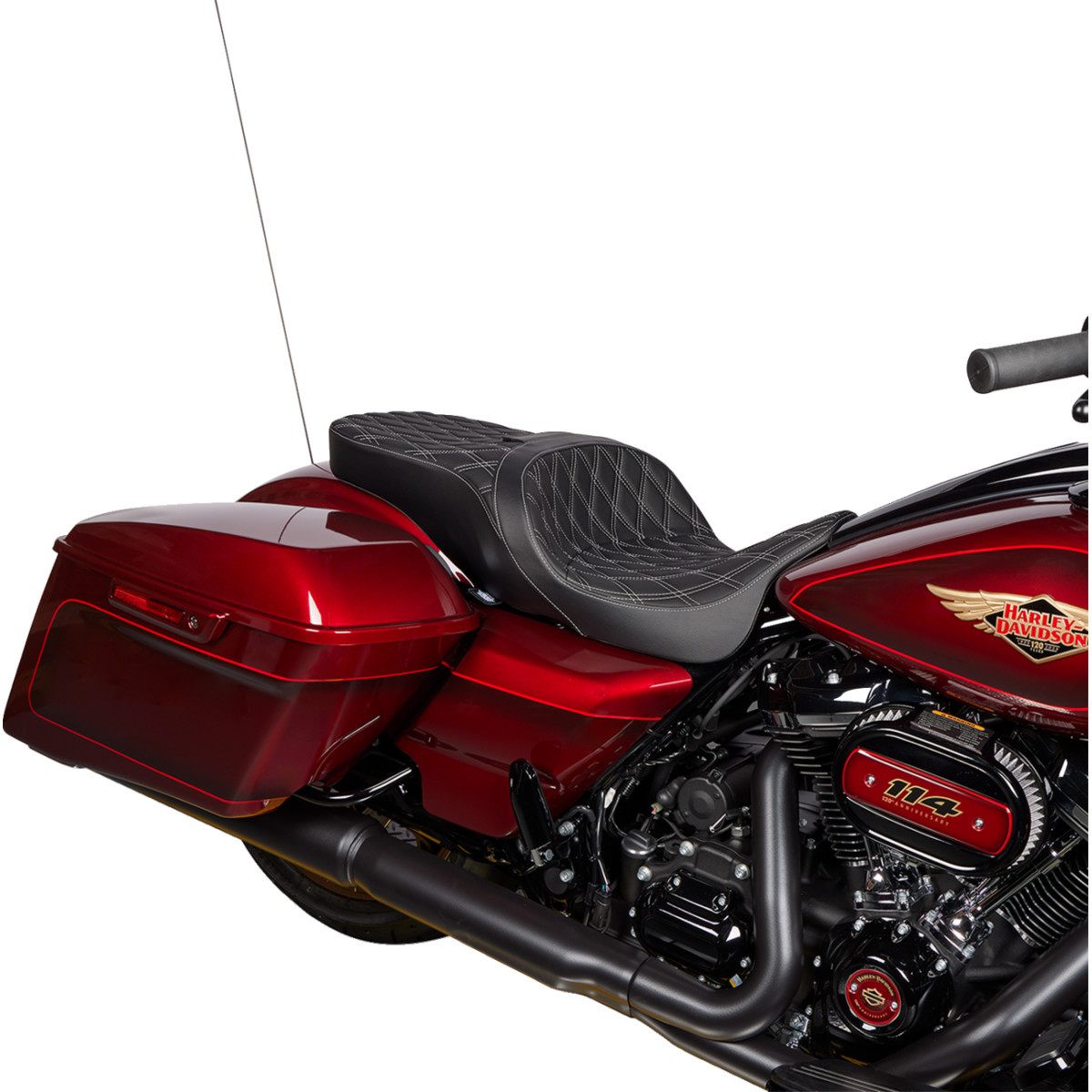 Drag Specialties Seats - Freedom Seat - Vinyl - Double Diamond Silver Stitch - FLH '09-'23