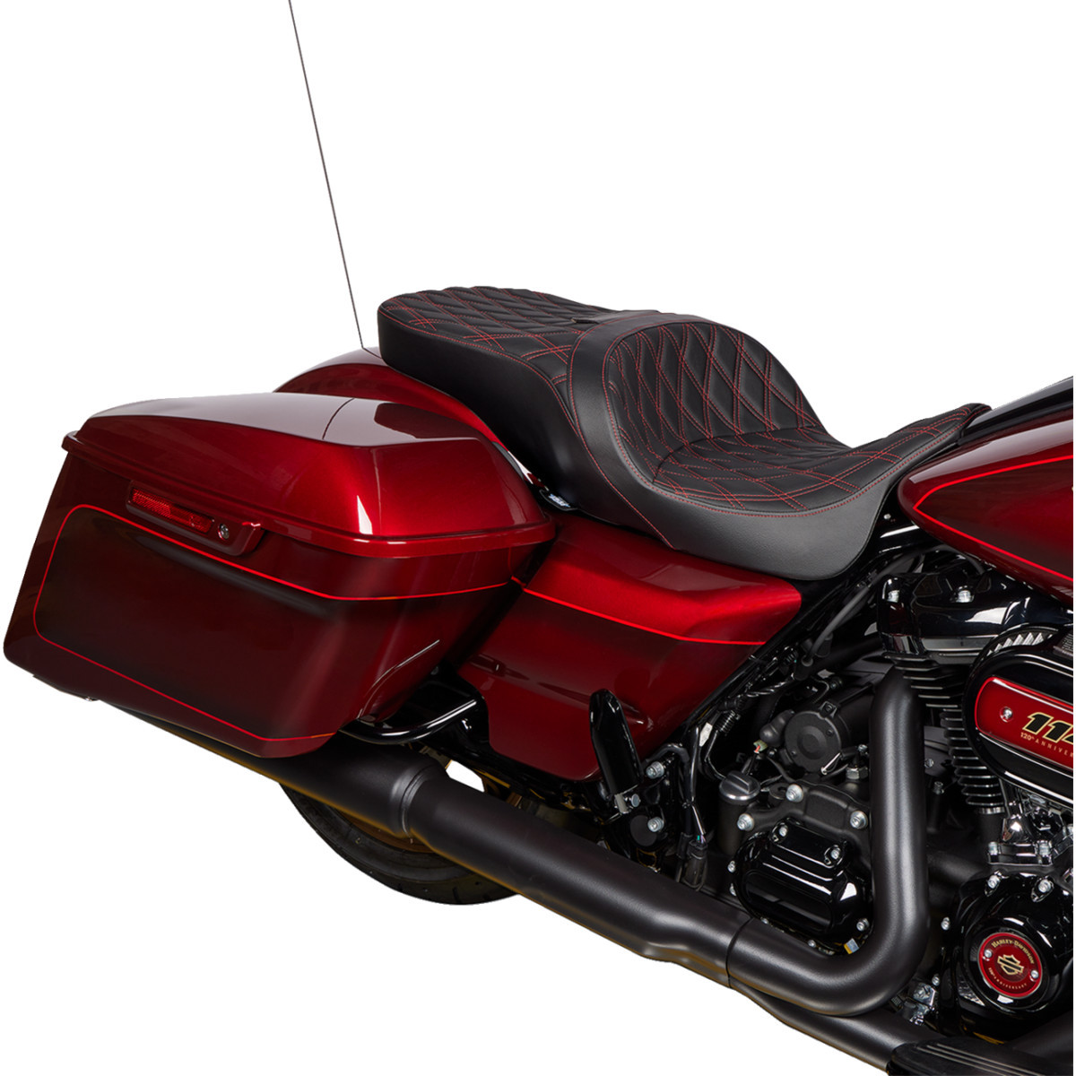 Drag Specialties Seats - Freedom Seat - Vinyl - Double Diamond Red Stitch - FLH '09-'23