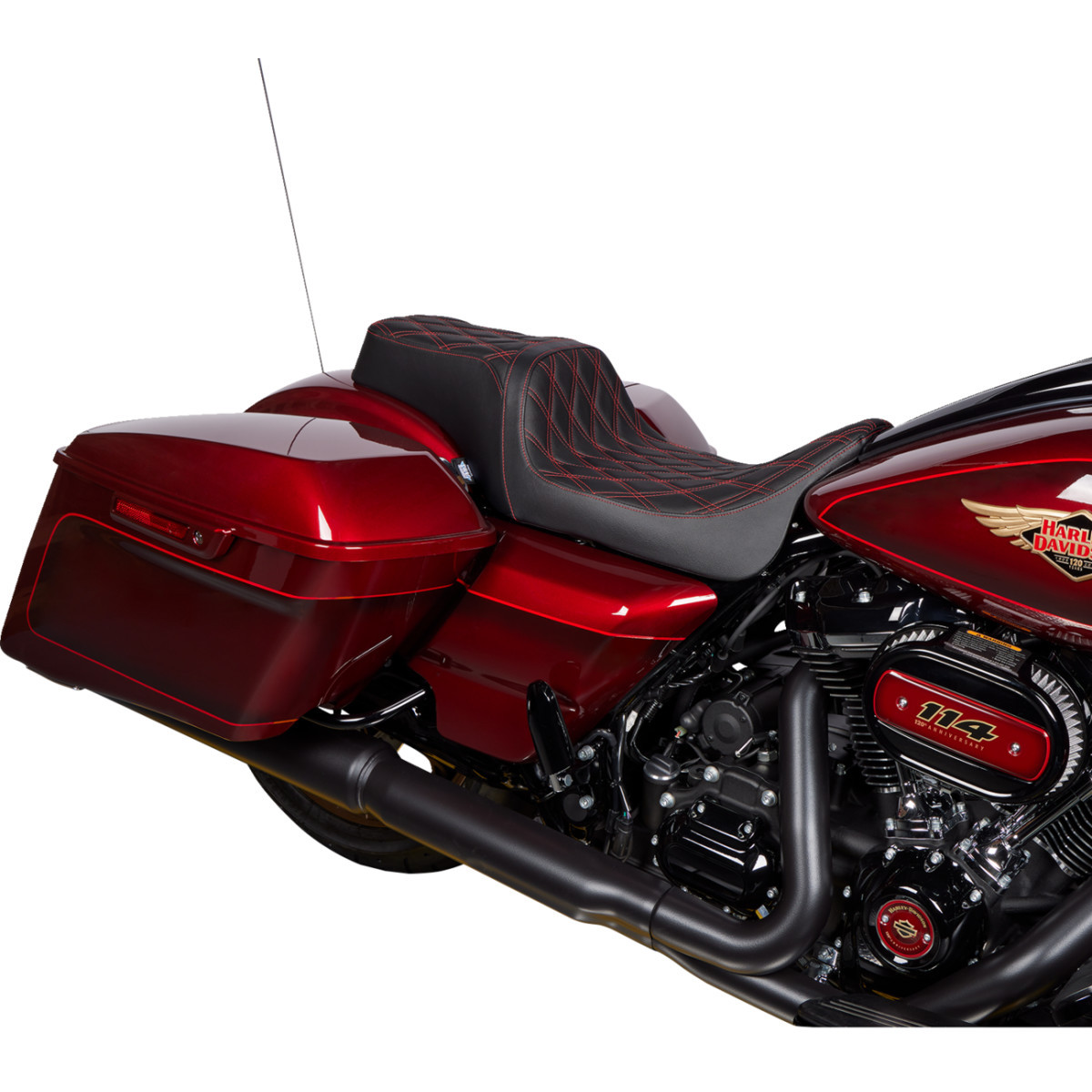 Drag Specialties Seats - Predator 1Up Seat - Vinyl - Double Diamond Red Stitch - FLH '08-'23