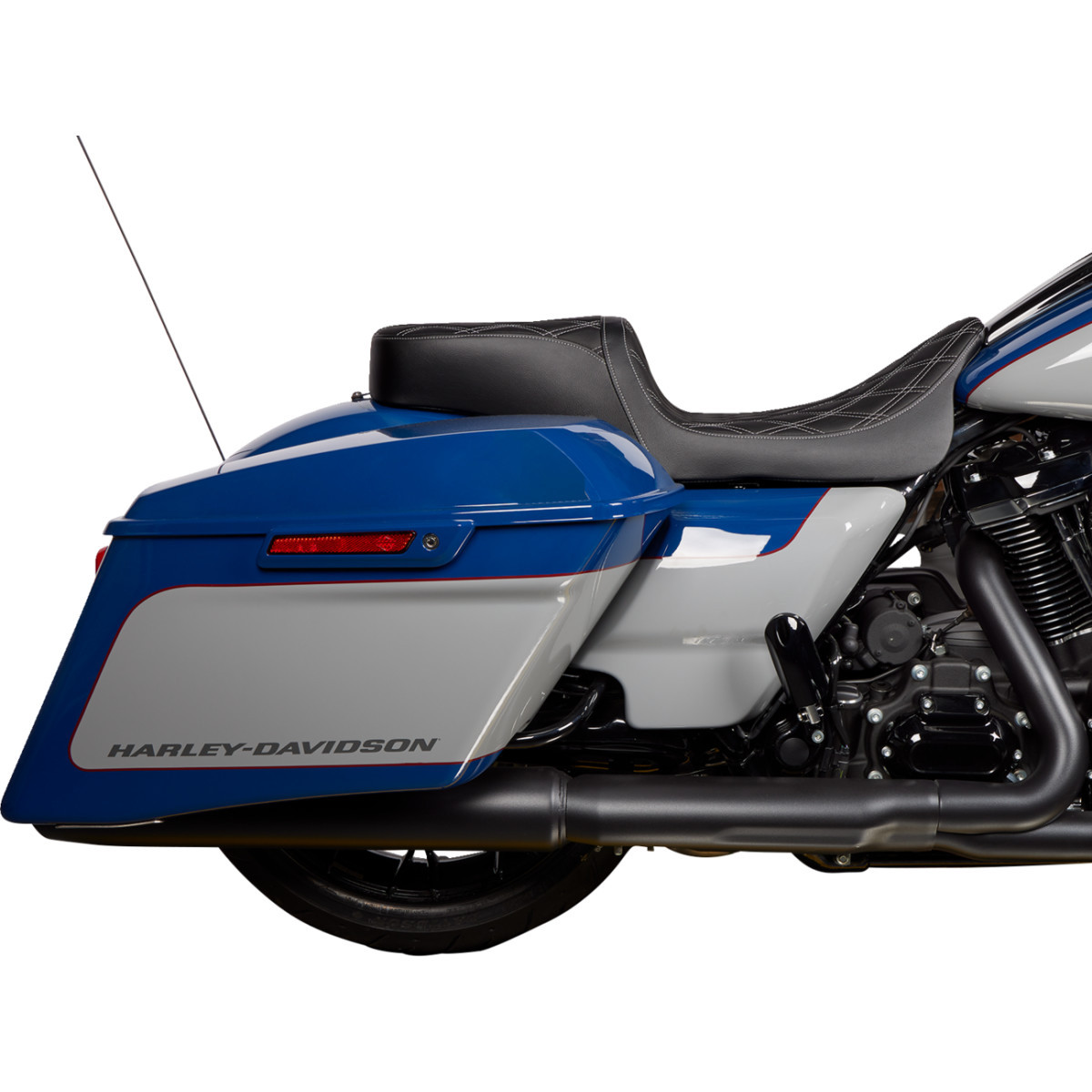 Drag Specialties Seats - Predator 2-Up Seat - Vinyl - Double Diamond Silver Stitch - w/o Backrest - FL '08-'23
