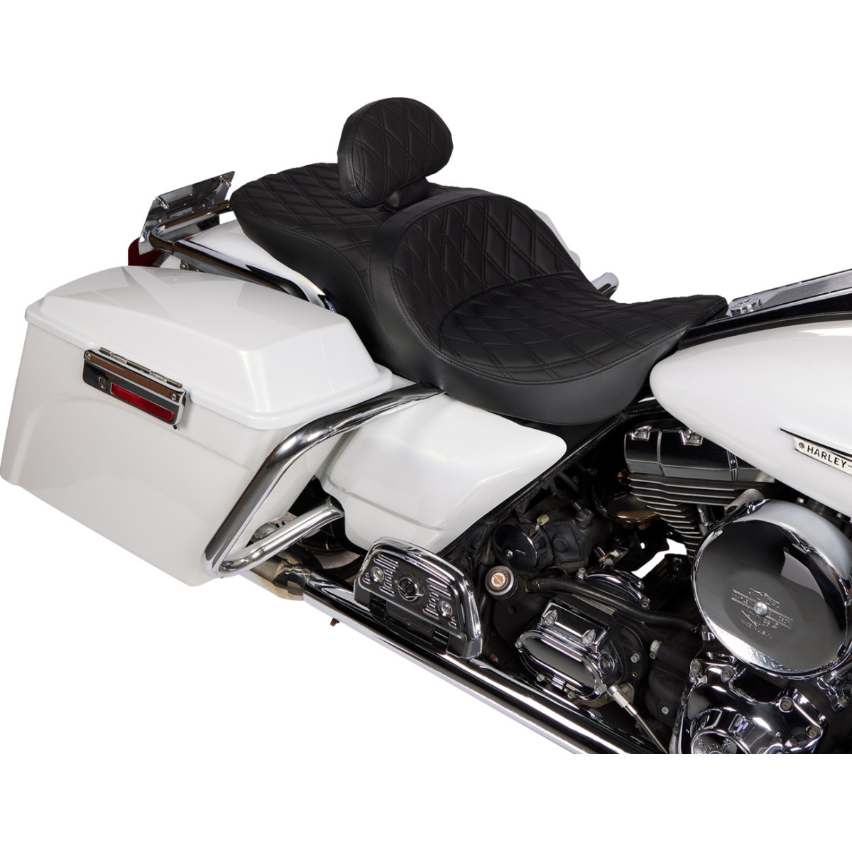 Drag Specialties Seats - Freedom Seat - Vinyl - Double Diamond Black Stitch - FLH '97-'07