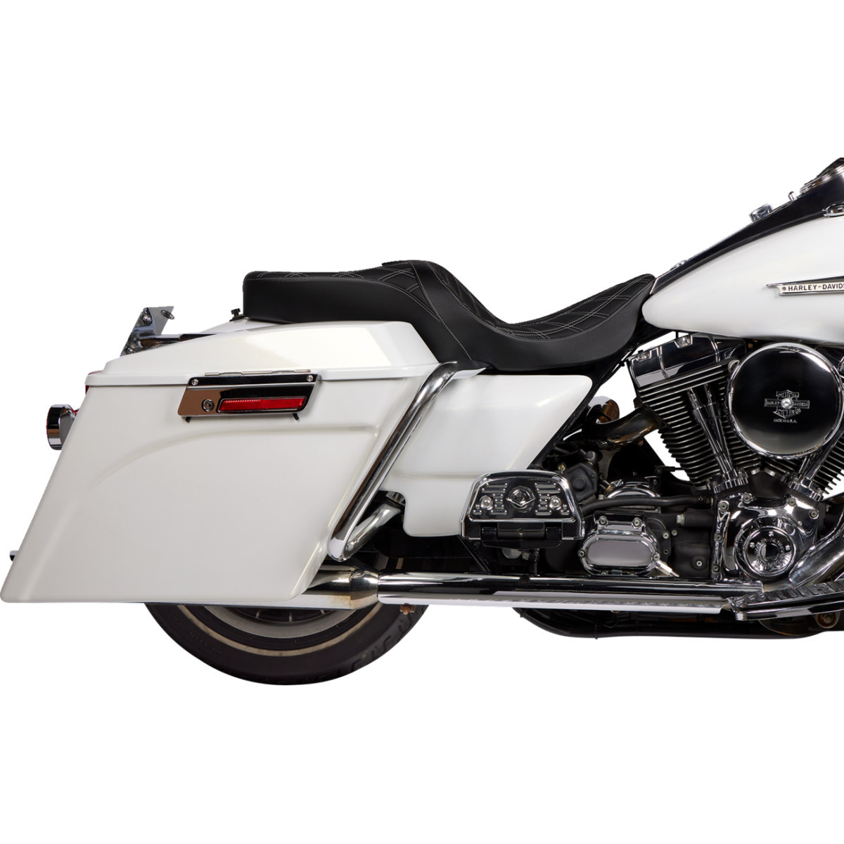 Drag Specialties Seats - Freedom Seat - Vinyl - Double Diamond Silver Stitch - FLH '97-'07