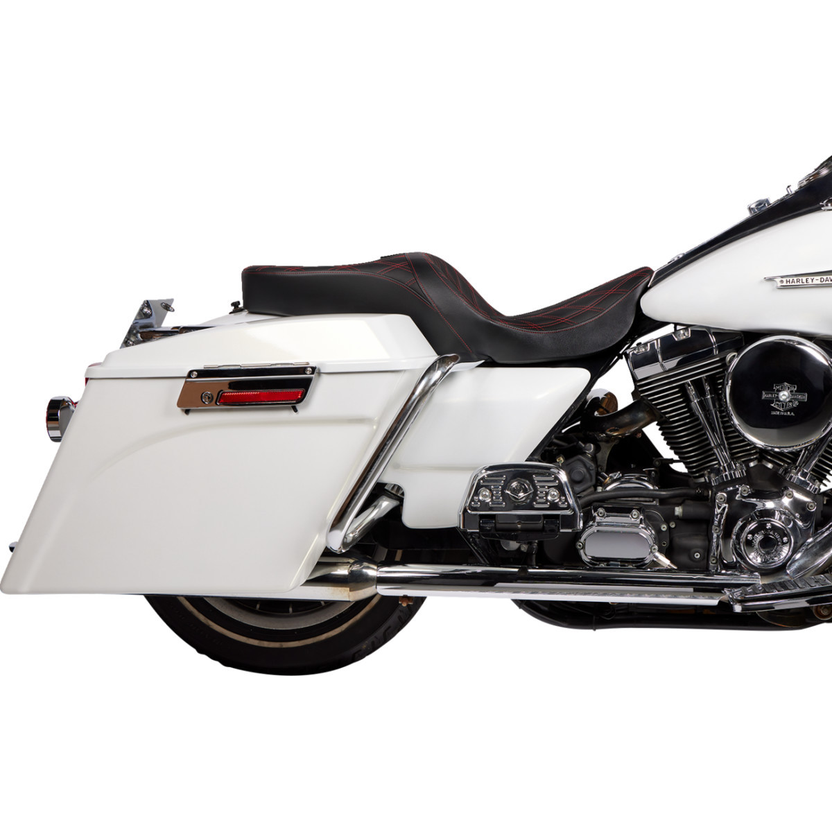 Drag Specialties Seats - Freedom Seat - Vinyl - Double Diamond Red Stitch - FLH '97-'07